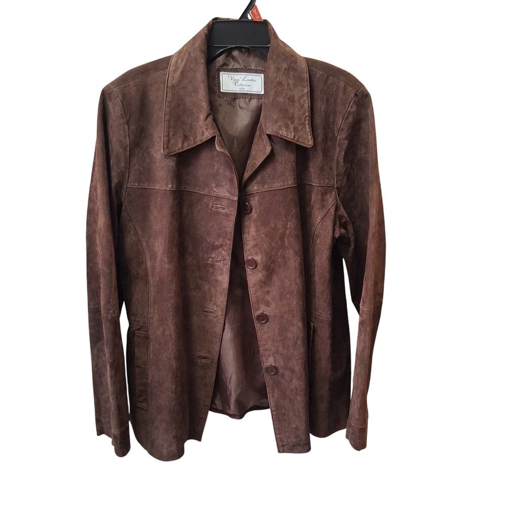 Vance Leather Collection Women Suede Button Up Jacket Coat Pockets Brown Size-XL - Picture 11 of 12